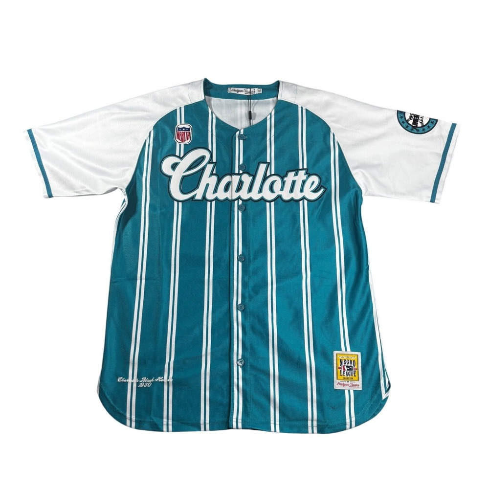 Headgear Classics Charlotte Black Hornets Negro League Jersey Teal White XL NEW
